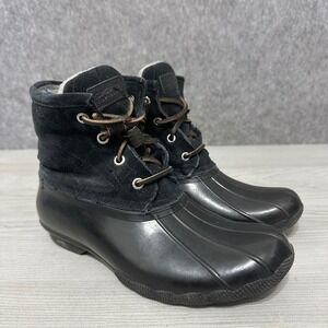 Sperry Top-Sider Saltwater Women's Sz 7 Black Suede Rubber Duck Boots
